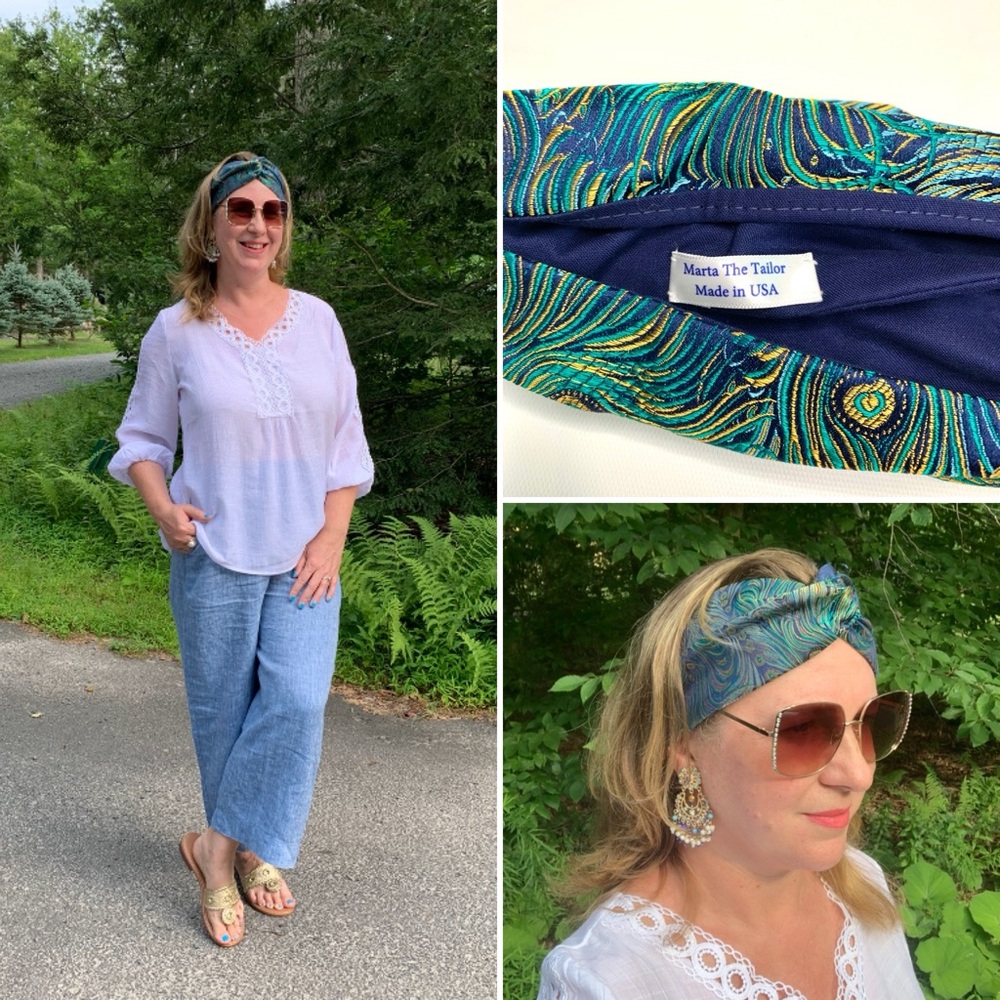 Headband handmade from luxury jacquard fabric with elastic back and fully lined